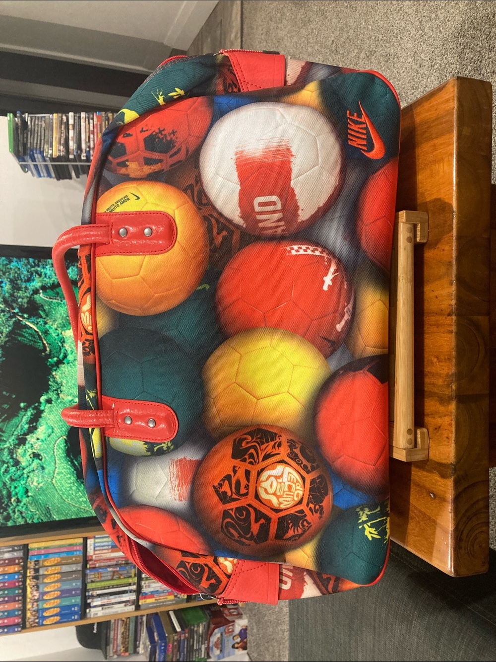 Nike Red and Yellow Soccer Ball Print Duffel